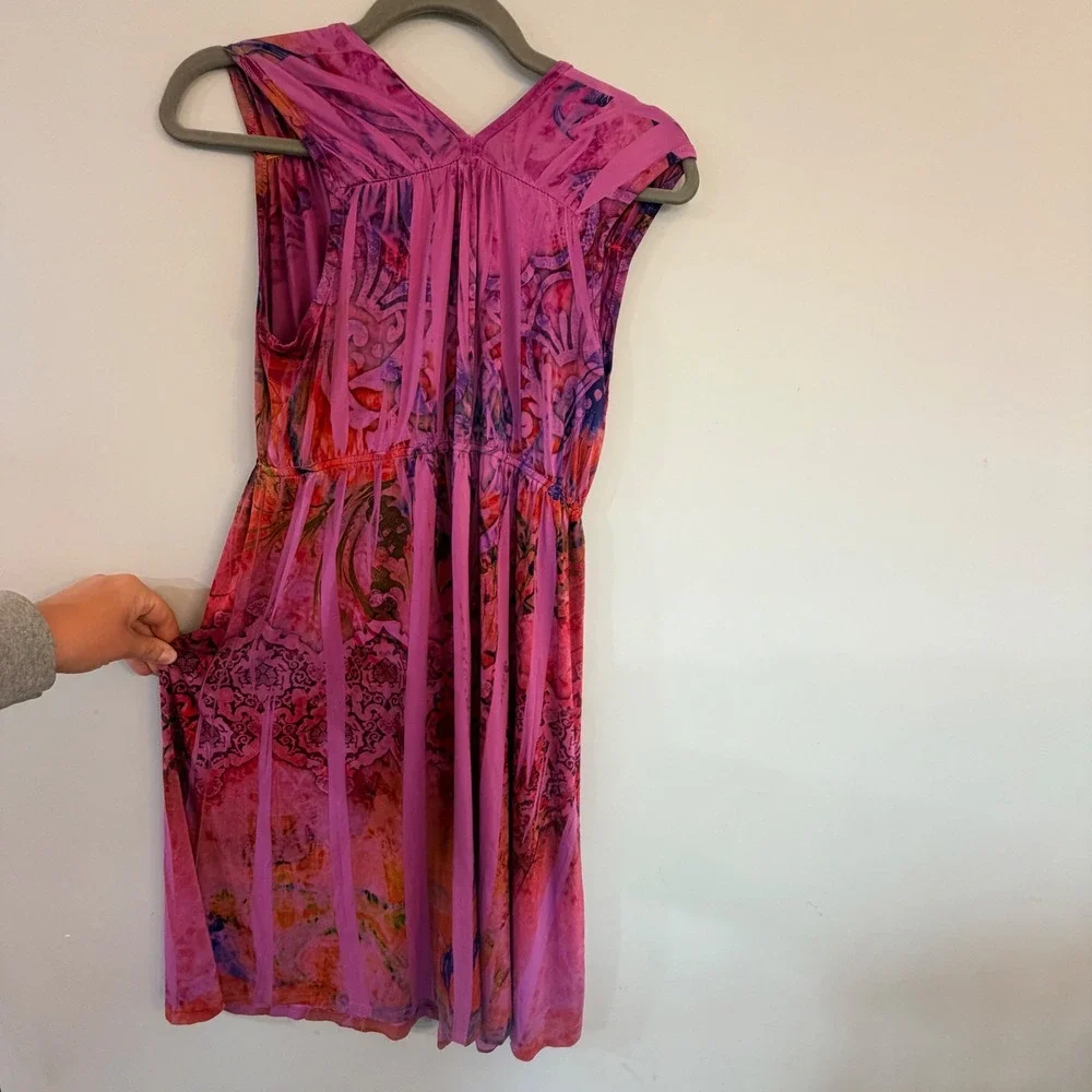 Hale Bob Dress Women Small Pink Abstract Print Stretch Whimsigoth Indie Boho Y2K - Picture 5 of 9
